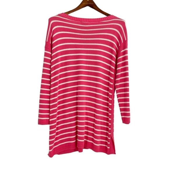 Talbots Pink White Striped Long Sleeve Sweater Tunic Womens Size Medium Casual - Picture 3 of 7